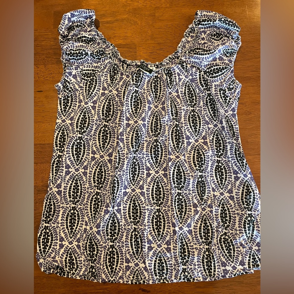 J Crew Purple Black Print cap sleeve top sz S